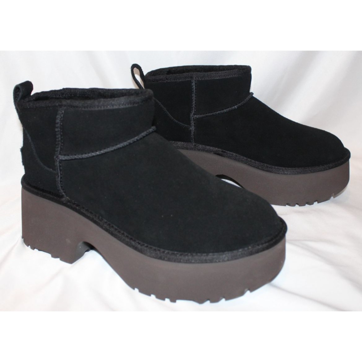 Ugg Women New Heights Ultra Mini Platform Suede Shearling Lined Boots Black